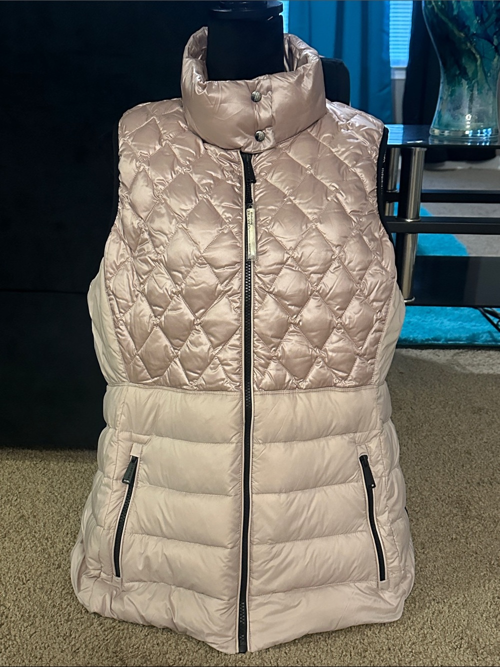 Calvin Klein Blush Quilted Puffer Vest with Black Trim